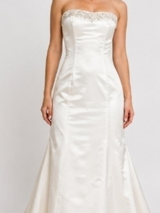 showgirl Q Dresses & Skirts - Strapless Cream Satin Bridal Gown with Beaded Neckline